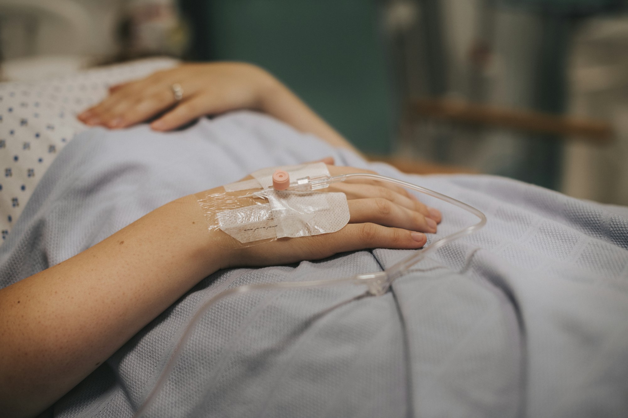 Female patient with an IV